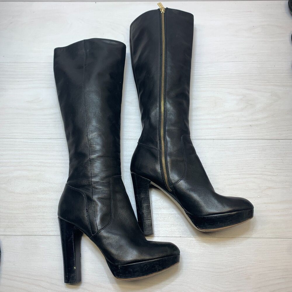 Michael Kors Lesly High-Heel Platform Tall Boots Women's Size 10M Black Leather - Picture 2 of 16